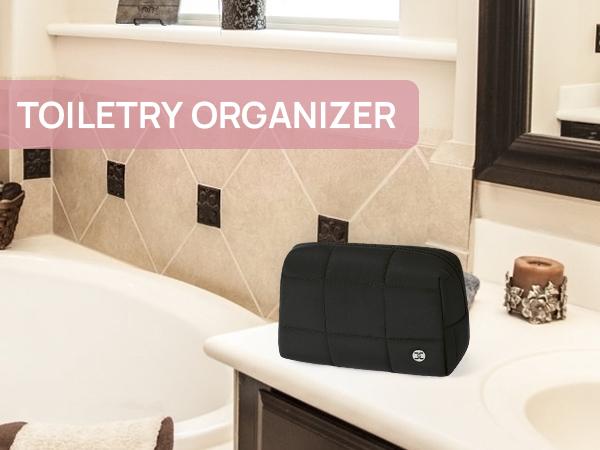 Telena Puffer Makeup Bags for Women, Nylon Puffy Padded Make Up Bags for Women Makeup Case, Small Makeup Pouch for Travel Essentials Gift Compact