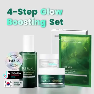 [TAESI.K] Marine Glow 4-Step Hydrating Skincare Routine Set, Serum, Cream, Moisture Balm & Deep Hydration Sheet Masks, Korean Skincare Bundle for Dewy Glow and Moisture