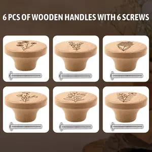 6PCS Art Nouveau Style Pulls, Handcrafted Wooden Drawer Pulls and Kitchen Cabinet Knobs, Dresser Drawer Handles, Polished Surface, Personalized Pattern Design, Decorative Drawer Pulls, Home Decor, Interior Decoration.
