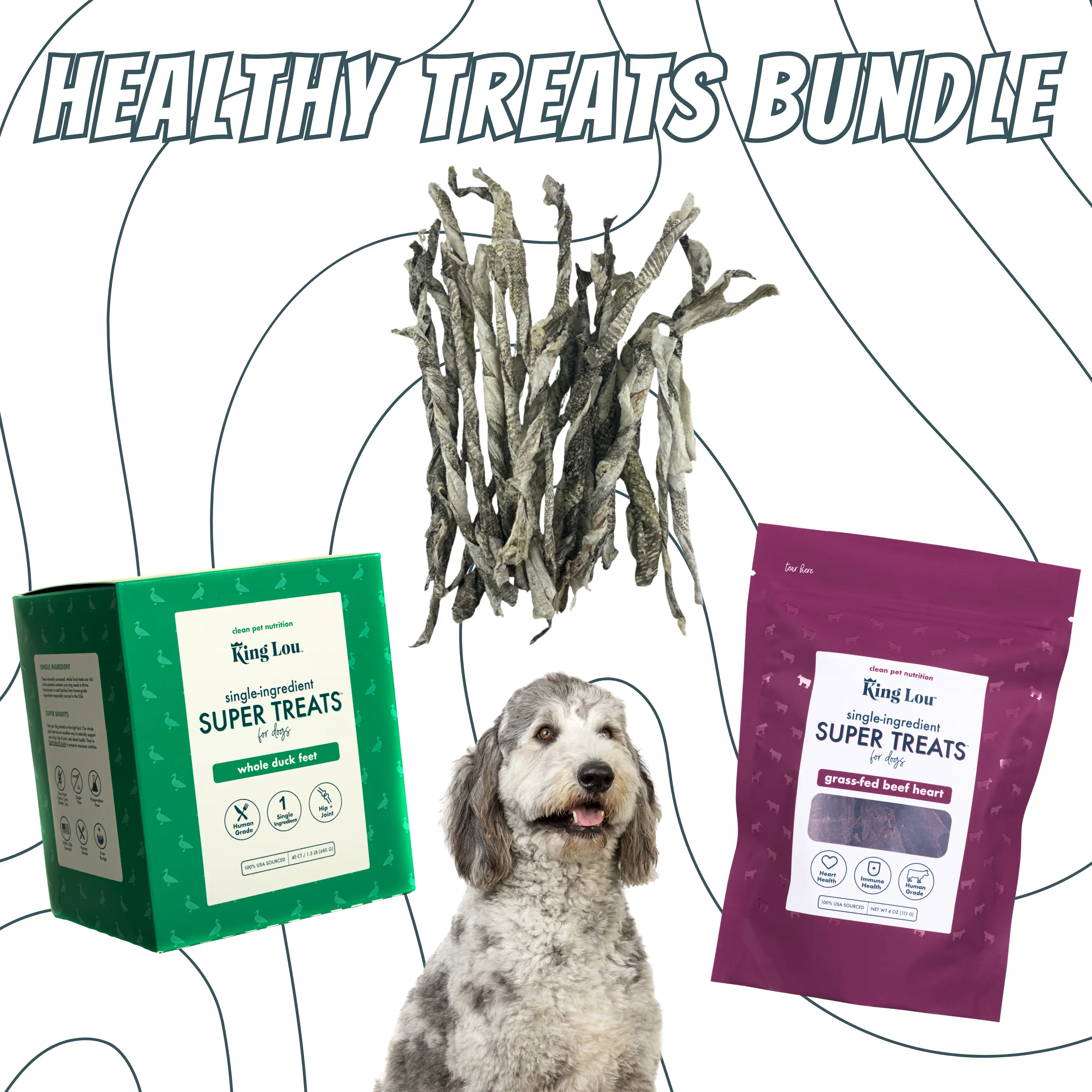Single-Ingredient Treats Bundle: Dental+Joint+Skin+Heart, 100% USA, Human-Grade, Single-Ingredient Treats for Dogs & Cats