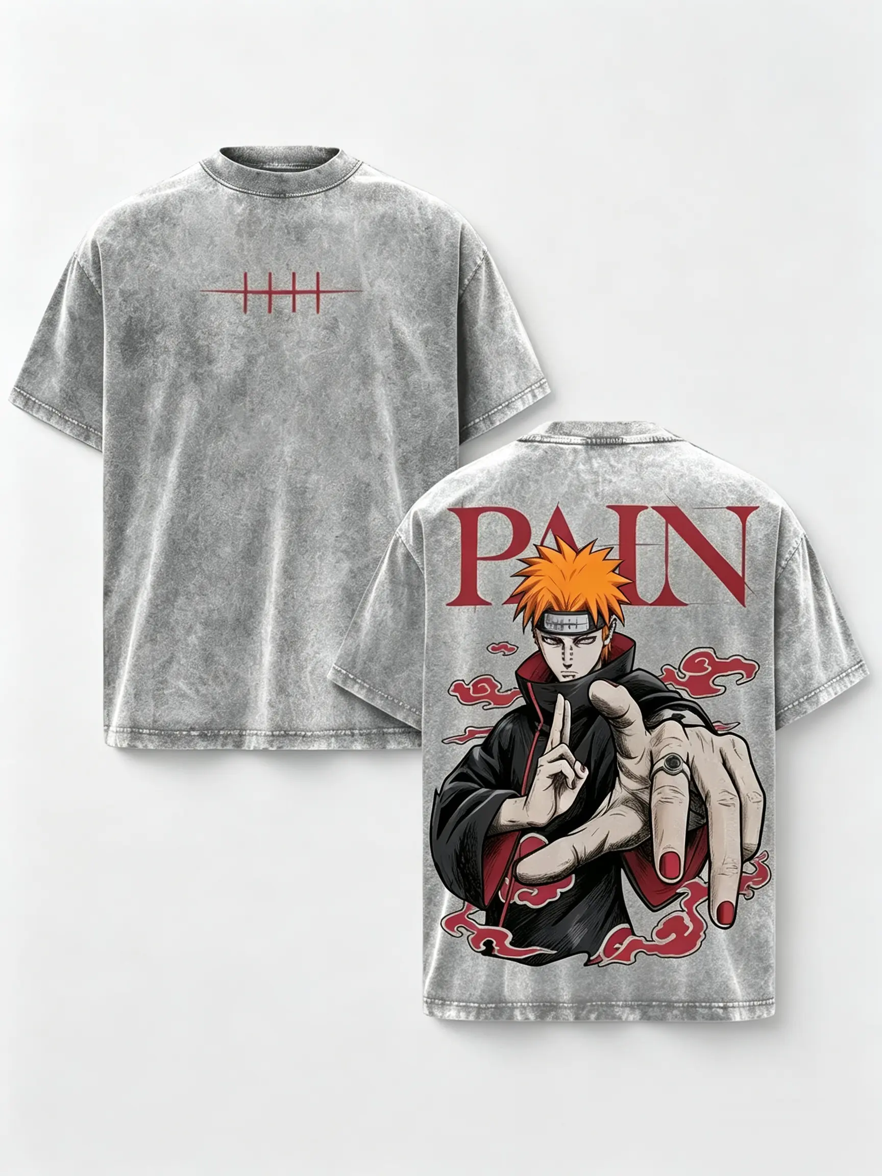 Men's Pain Nagato Akatsuki Oversized Casual Classic Cloud Short-Sleeve Top - Heavyweight Cotton, Boxy Fit, Retro Dark Anime Streetwear, 2-Sided Graphic, Summer Ootd Gift soft short-sleeve round neck, Tops wash loose fit vintage cotton crewneck tee
