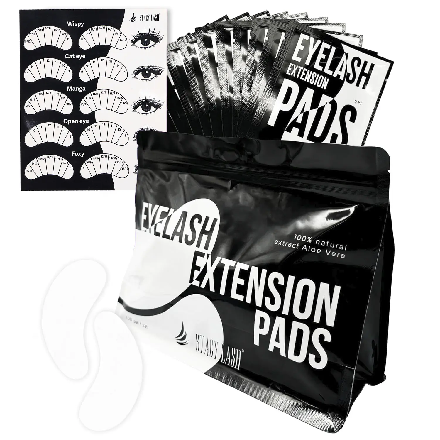 Stacy Lash 100 Pairs Pack Under Eye Gel Pads for Eyelash Extensions - Lint-Free| Moisturize, Hydrating, Hydrogel Patch| Skin Comfort | Lash Supplies