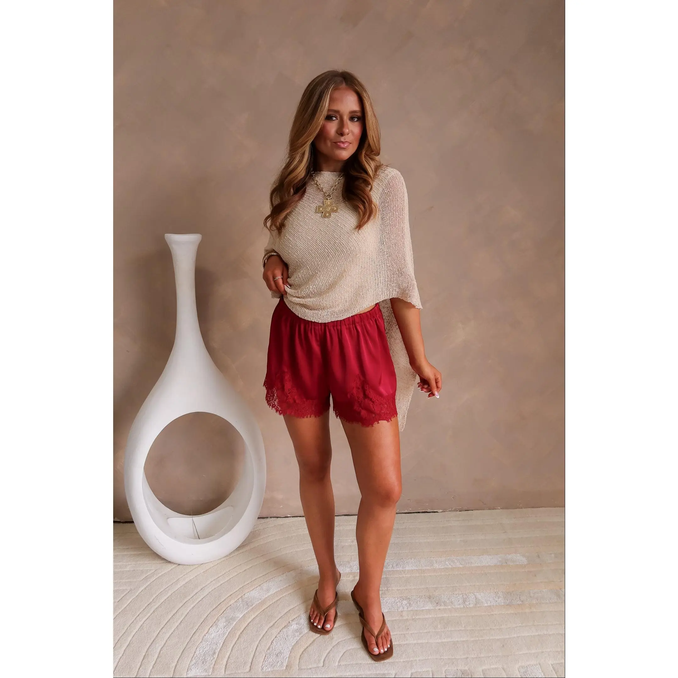 Lila Maroon Lace Trim Shorts