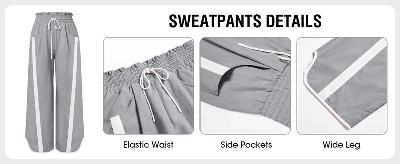 Tanming Women's Baggy Wide Leg Pants Drawstring Elastic Waisted Contrast Color Workout Y2K Track Pants