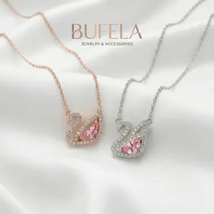 Rose Gold Crystal Swan Necklace Silver CDE6042SV - Women's silver necklace outdoorfun Elegant