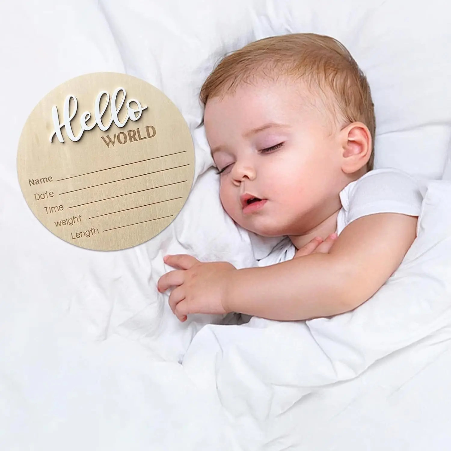 Baby Announcement Sign,5.9 Inch Wooden Hello World Newborn Signs, Birth Announcement Sign, Baby Shower Hospital Nursery for Newborn Boys and Girls (White) Baby Announcement Sign,5.9 Inch Wooden Hello World Newborn Signs, Birth Announcement Sign, Baby Shower Hospital Nursery for Newborn Boys and Girls (White)