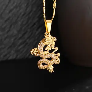 Dragon Necklace Brass Unisex Thin Wave Chain Elegant Statement Jewelry