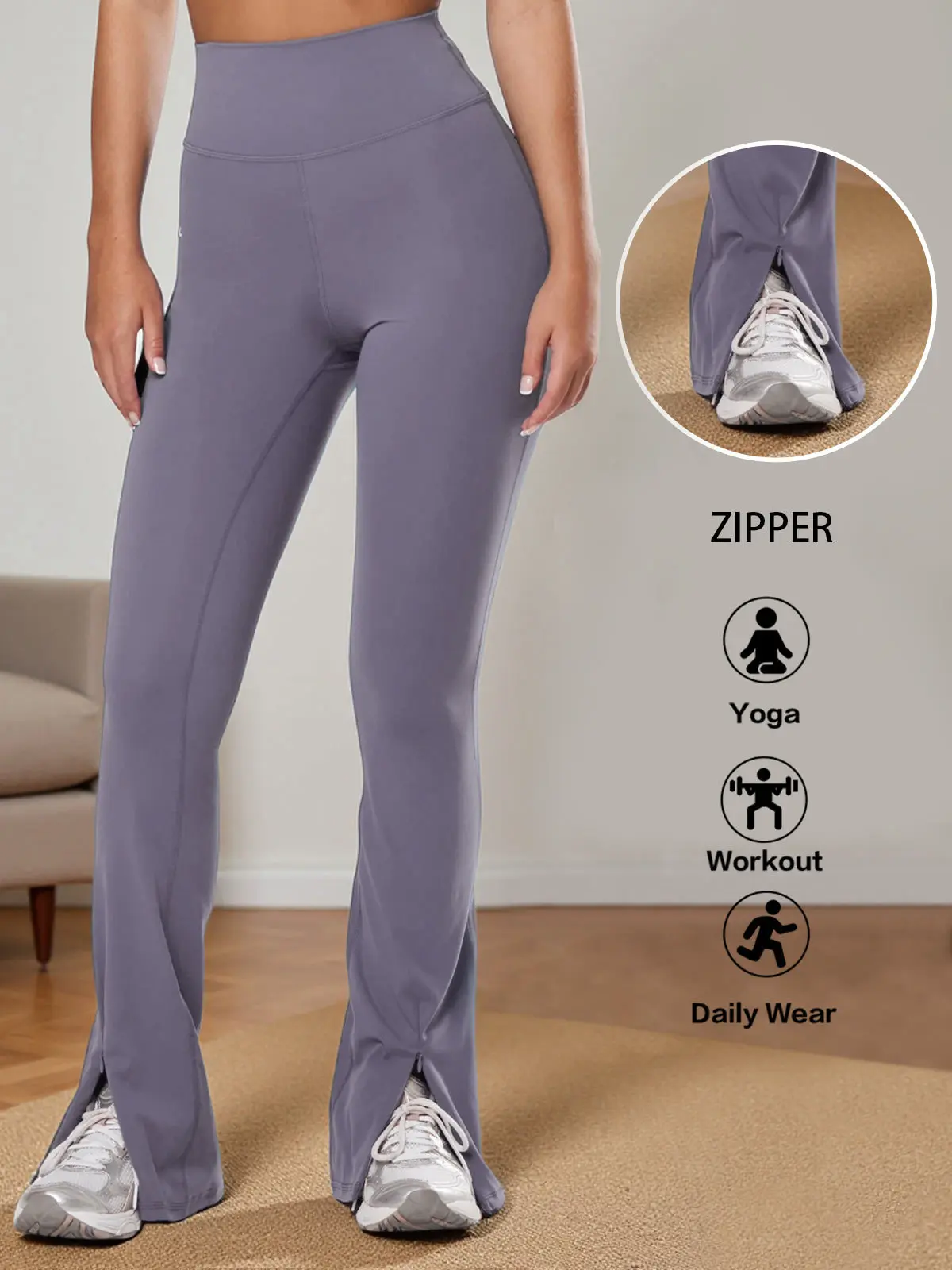 Fisoew High Waisted Flare Leggings Slit Hem Bell Bottom Yoga Pants with Tummy Control, Gym Tights, Gym Legging, High Rise Leggings, Fitness Workout Pants