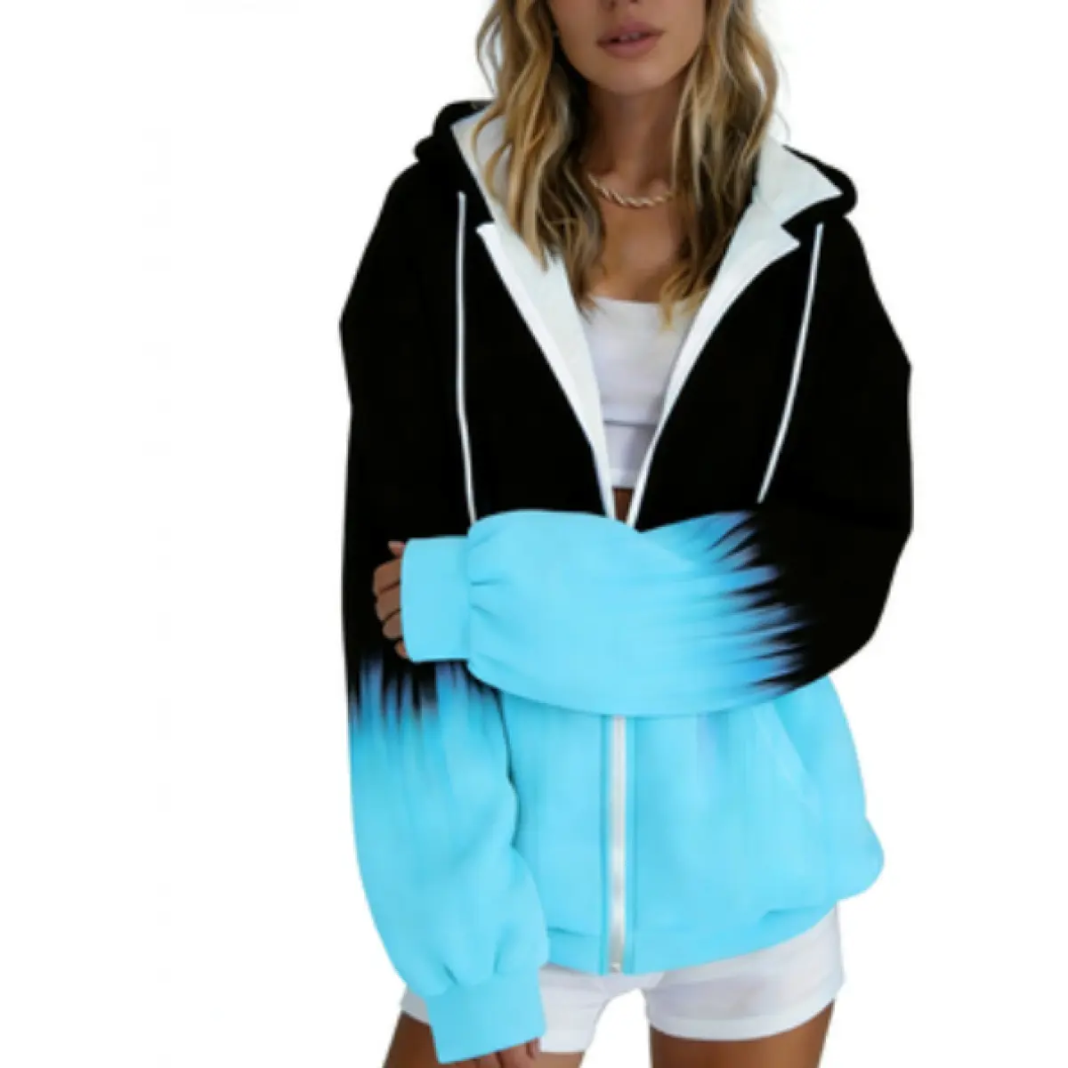 Women's Fashion Sweatshirt Loose Zip Open Front Casual Top Hoodie 100% Polyester Color Block Spring Summer Fall long sleeve tops women clothes for women vintage sweatshirts jacket for women valentine sweatshirt  spider hoodie zip up hoodies tops for women