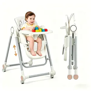 5-in-1 Convertible Baby High Chair, Foldable High Chair with Adjustable Height/Recline/Footrest, Removable Double-Layer Tray, PU Cushion, 160° Swing Function for Babies & Toddlers