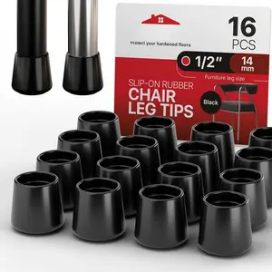 Rubber Chair  Caps - 16 count 1/2" Non-Slip Rubber  - Non-Stretch Black Chair  Covers - Keep Furniture in Place!