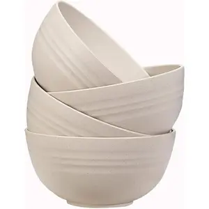 Unbreakable Wheat Straw Cereal Bowls Set of 4, 24 OZ Microwave and Dishwasher Safe Lightweight Soup and Salad Bowl Sets,  Dessert Bowls for Rice, Pasta, Snack, Fruit,  (Beige)