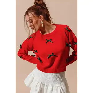SO ME Ribbon Bow Applique Sweater