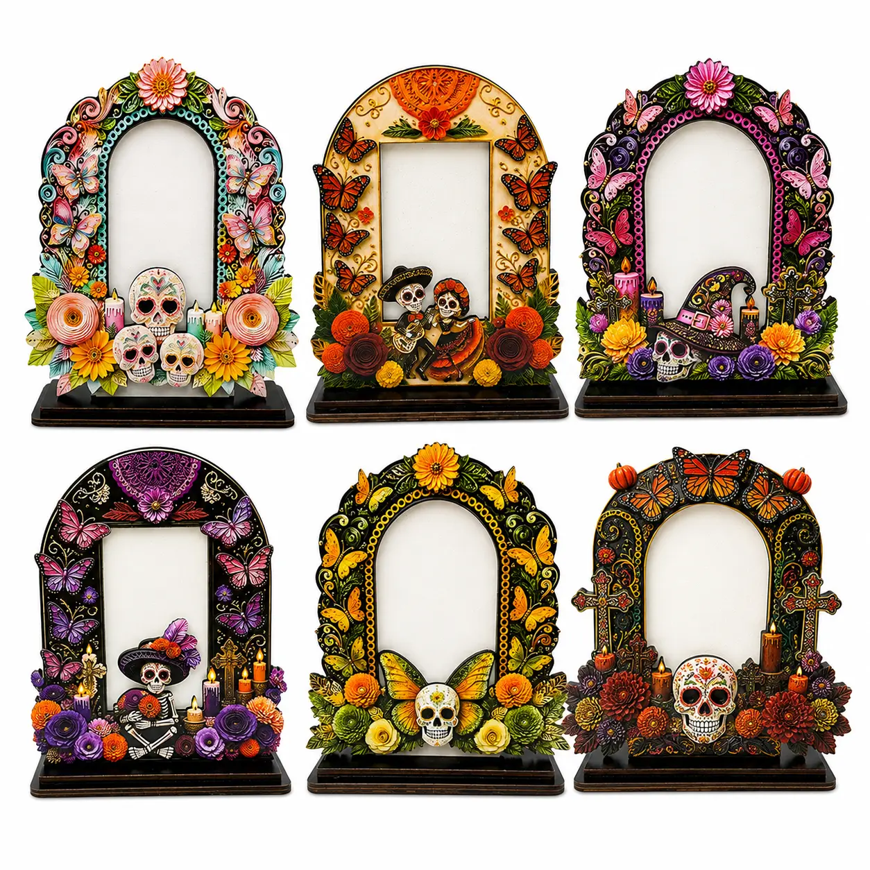 Día de los Muertos Wooden Photo Frame Decor, Mexican Day of the Dead Tabletop Altar Picture Frame, Multiple Styles