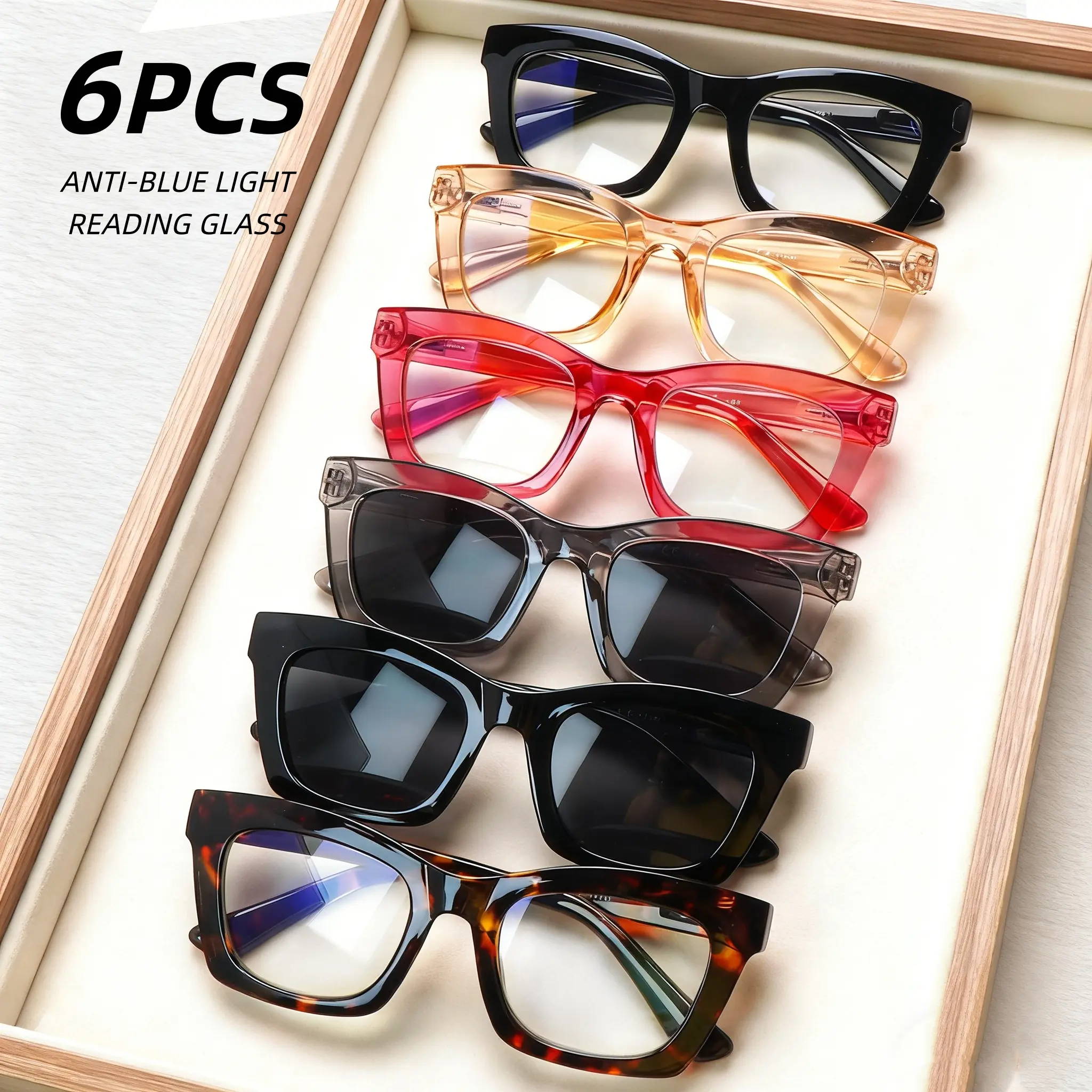 6 Pack Oprah Style Reading Glasses for Women Blue Light UV Blocking with Spring Hinge Lightweight Mix Color Oversized Eyeglasses