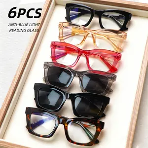 6 Pack Oprah Style Reading Glasses for Women Blue Light UV Blocking with Spring Hinge Lightweight Mix Color Oversized Eyeglasses