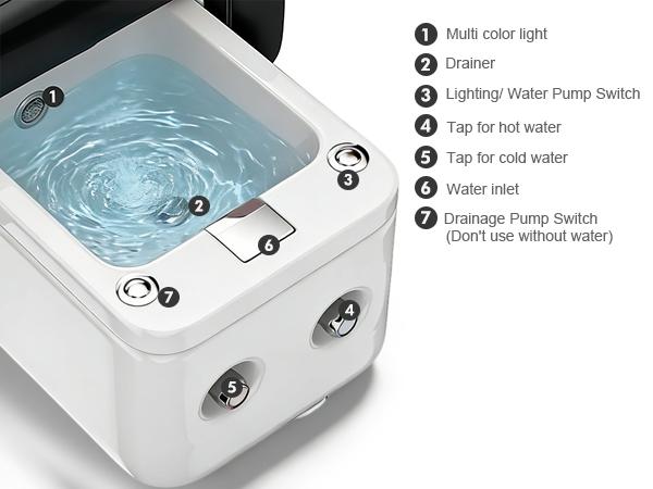 Artist Hand Spa Chair with Foot Spa Basin Manicure Massage Electric Recline 4-Head Back Massage Hot Cold Water Controls LED Light Jet Tub Fast Drain Pump Pull-Out Bowl