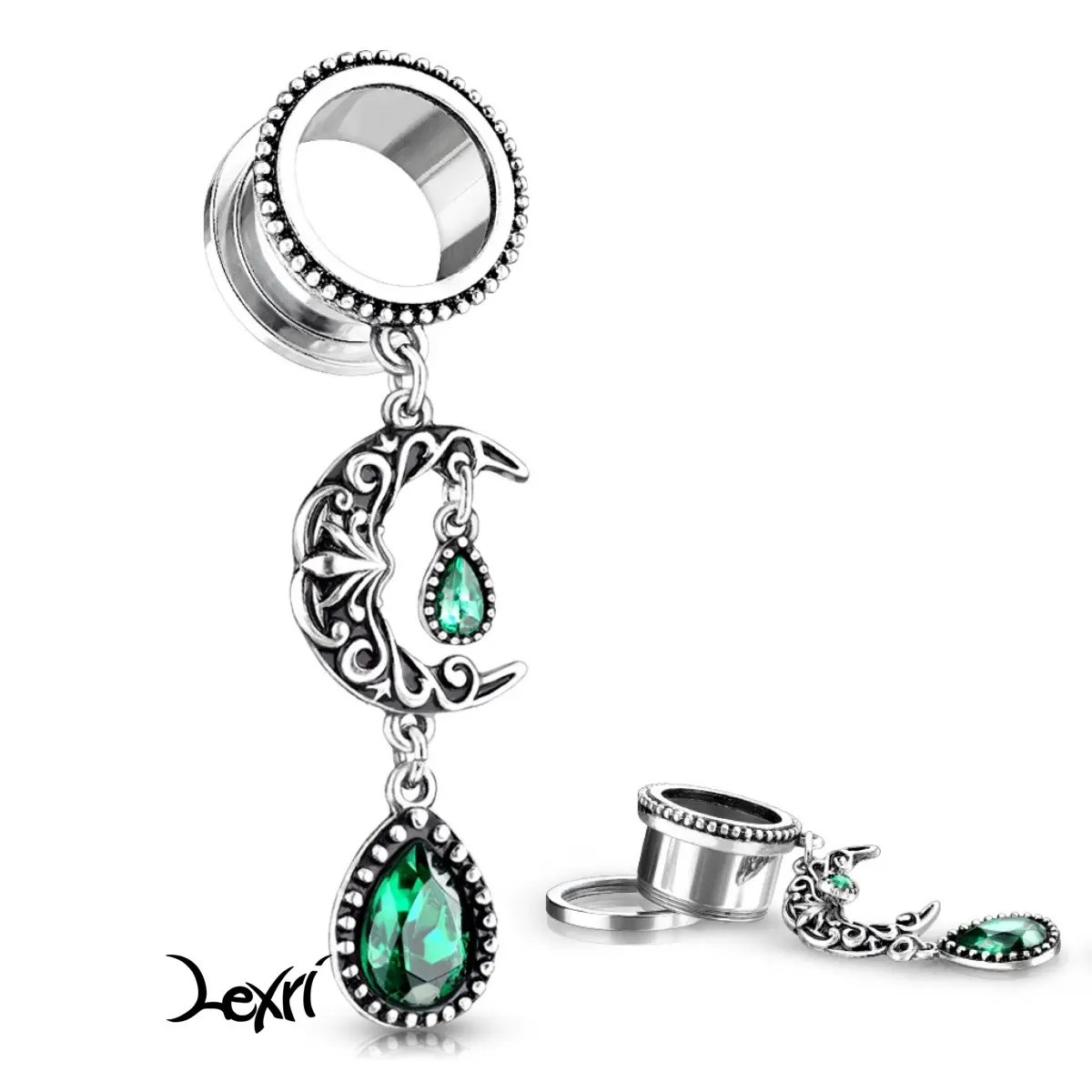 Green Moon Dangling Tunnel Gauge Sold in Pair