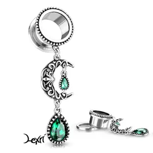 Green Moon Dangling Tunnel Gauge Sold in Pair