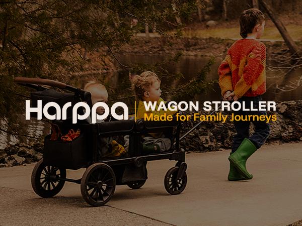 HARPPA Baby Stroller Wagon, All-Terrain Wagon Stroller for 2 with Canopy, Foldable 2 Kids Stroller, Wagon for Outdoor & Beach, Adjustable Handlebar, Parent Organizer, Travel System