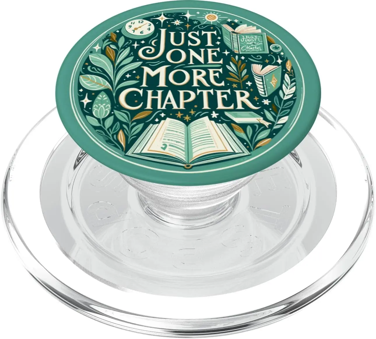 Just One More Chapter Bookish Book Reading Botanical Teal PopSockets PopGrip for MagSafe Phone Stand