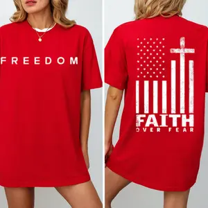 October 14th Red T-Shirt, Remembrance Ceremony Honoring C.K, In October We Wear Red Birthday, CJK Day Tee, C.K. Birthday, Faith Over Fear American Flag, Christian Graphic Jesus Gift for Men & Women