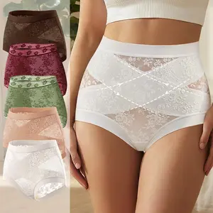 Morelect 5/7/10 Pcs High Waisted Lace Underwear for Women, Ultra Lightweight Breathable Summer Briefs, Front Cross Detail, Multicolor Floral Pattern, Daily Panties,mothersdaygift.