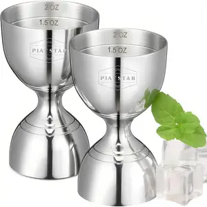 Stainless Steel Cocktail Jigger 2 Pack Commercial Bar Tool for Restaurant Bar Pub Catering 1oz 2oz Double Sided Bell Jigger with Measurements Professional Bartender Measuring Cup