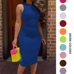 European Women's Sleeveless Midi Dress – Slim-Fit Casual Summer Dress, Plain & Versatile