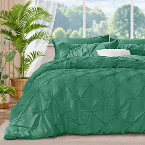 Forest Green King Size Comforter - 3 Boho Pintuck Comforter Sets, Lightweight  Warm King with 2 Pillowcases for