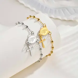 Golden Statue Stainless Steel Cross Pendant Bracelet - Exquisite Versatile Style Light Luxury Jewelry