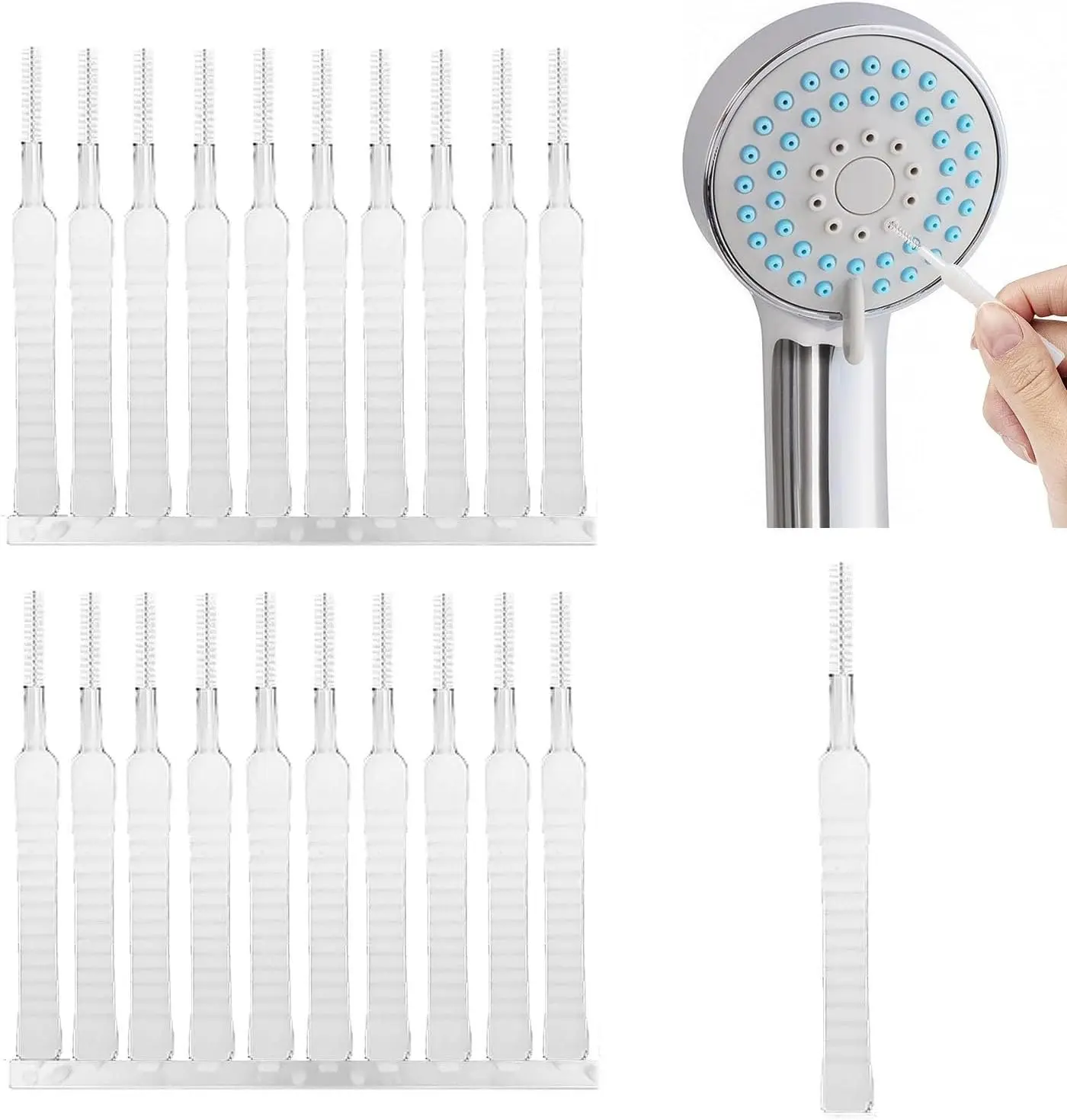 Shower Nozzle Cleaning Brush 20pcs, Anti-Clogging Hole Head Multifunctional Small for Pore Bathroom Home Supplies Nylon Bristle Cleaner White