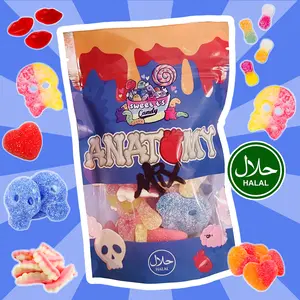 Halal Anatomy Themed Gummy Candy Mix – Spooky Sweet & Sour Gummies with Sour Blue Raspberry Skulls, Sour BUBS Skulls, Cherry Teeth, Sour Tongues, Peach Hearts, and More