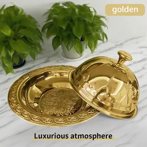 Luxury Stainless Steel Serving Bowl Set, Thai Embossed Design, Fruit Print Tray, Mosquito-Proof Lid, Elegant Hotel Style
