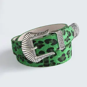 Vintage Carved Imitation Horsehair Leopard Print Fashion Y2K Dopamine Western Snap Belt