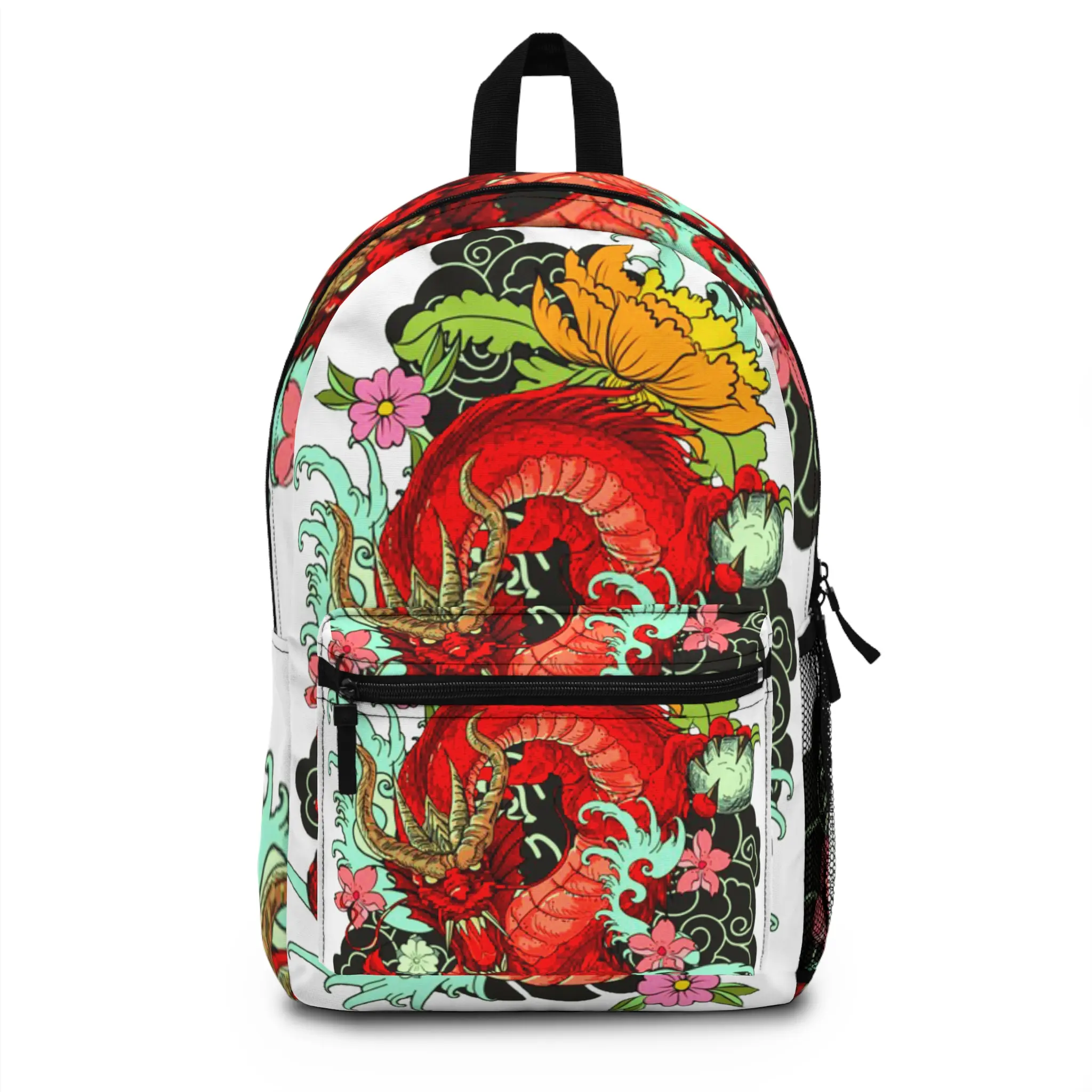 Vibrant Dragon Floral Backpack | Trendy School Bag, Travel Accessory, Gift for Kids & Teens, Pop Culture Style, Everyday Use