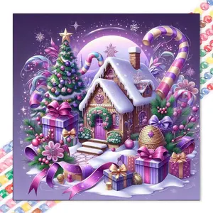 1 DIY diamond painting kit, 5D diamond art kit, DIY decorations, Christmas house, gifts, candy, full round diamond painting set, mosaic, diamond art, DIY art home decor, suitable for Christmas, Handmade Gifts