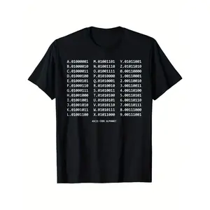 [100% Cotton] 100% Cotton Men's & Women's Binary Code T-Shirt - Computer Programming Design with Binary Alphabet, Numbers, 0s & 1s - 100% Cotton Loose Fit Round Neck Tee Suitable for Coders, Tech Events & Daily Wear - Machine Washable Casual Programming