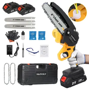 6 inch Mini Chainsaw with 2x2000mAh Batteries and 2 Chains, Electric Cordless Chainsaw Set with Security Lock for Wood Cutting Tree Pruning Trimming, Blue