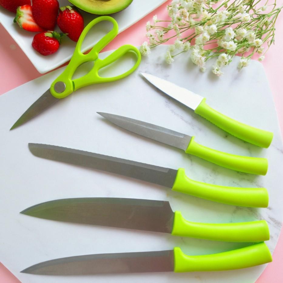 15-Piece Kitchen Knife Set: Solid Wood & Plastic Knife Block, Including Chef's Knife, Japanese-Style Knife, Meat/Vegetable Knife, Chicken Bone Knife, German-Style Steak Knife. Multi-Color Stainless Steel, Ideal for Home Storage & Gifting. Silicone Cutting