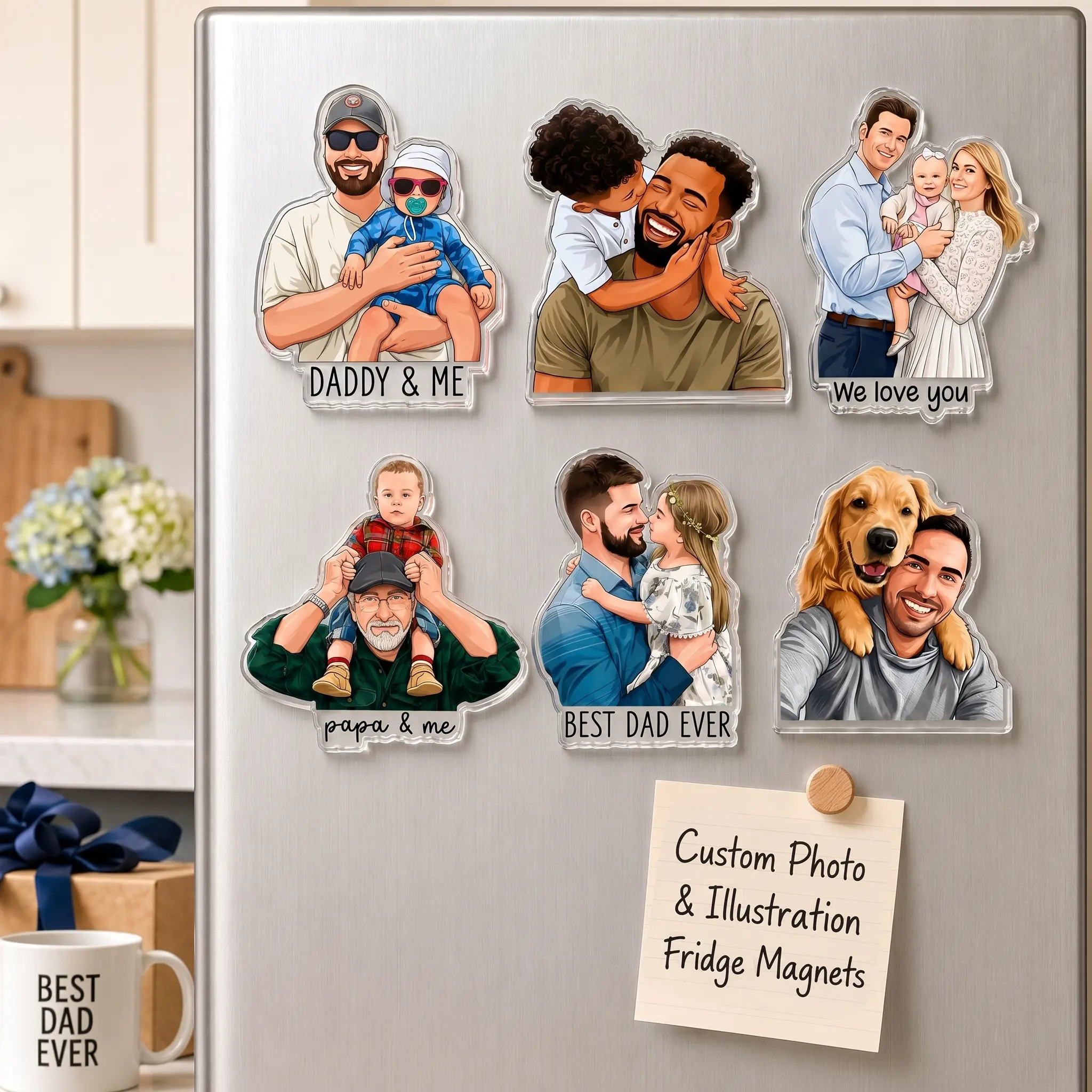 Personalized Portrait From Photo Dad And Kids Magnet: Custom Dad Photo Magnet | Fathers Day Gift For Dad, Personalized Gift for Dad from Kids, Perfect Present for Dad, Papa, Daddy, Grandpa, Father’s Day Gift