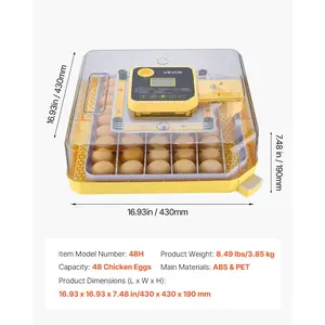 VEVOR 48 Egg Incubator, Automatic Egg Turner with LED Candler, Temperature Display Auto Humidity Control, 360 View Clear Window, Poultry Eggs Incubator for Hatching Chicks Ducks Goose Quail