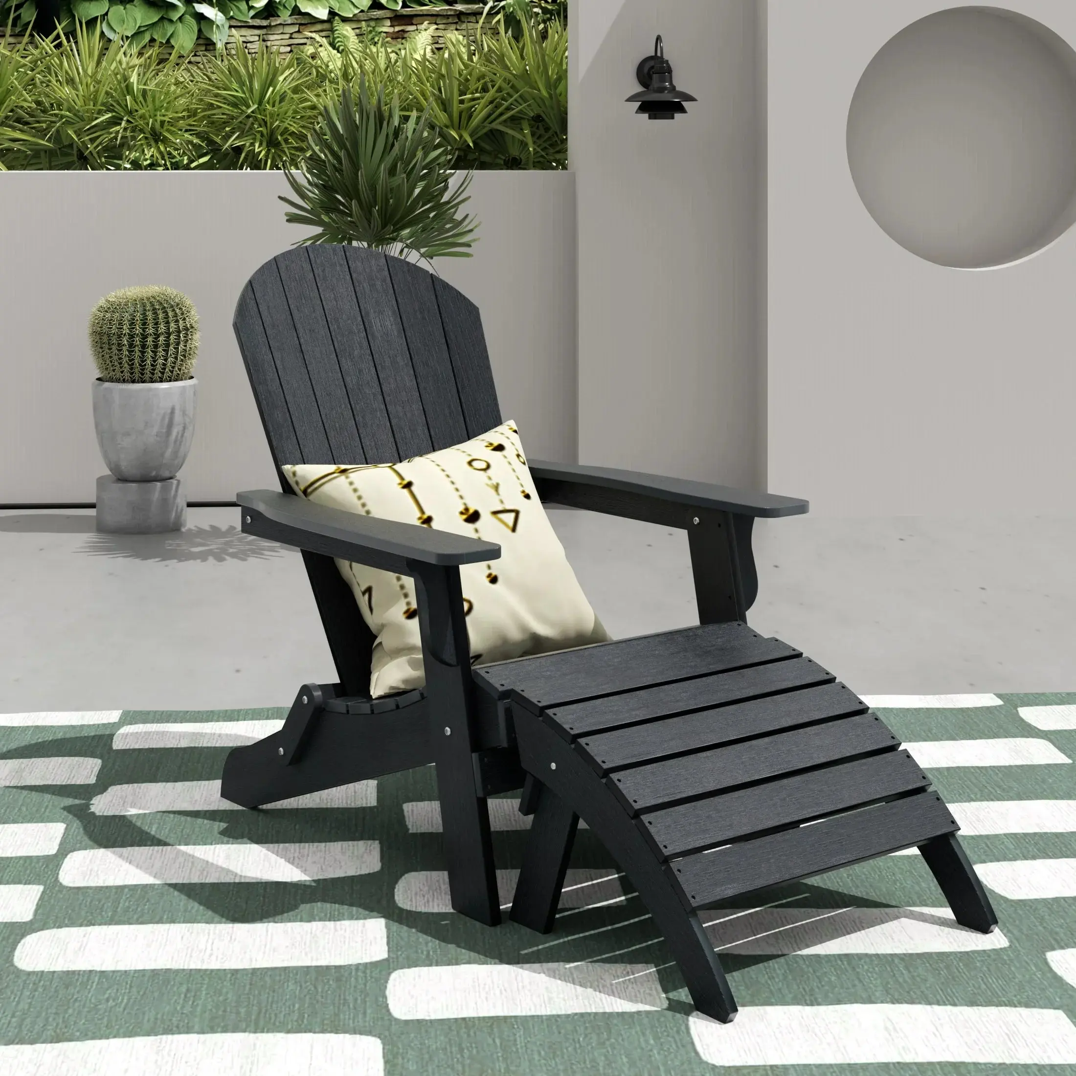 Florence 2-Piece HIPS Outdoor Folding Adirondack Seashell Chair With Folding Ottoman