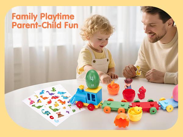 hahaland Easter Dinosaur Egg Number Matching Train - Dinosaur Easter Egg Stacking Train, Counting Sorting Fine Motor Skills Toy,Dinosaur stickers,Birthday Easter Gifts for Toddlers 18+ Months