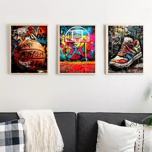 3 Piece Basketball Shoes Poster Set, Colorful Street Art Wall Decor, Bedroom Living Room Canvas Painting, Modern Indoor Decoration No Frame