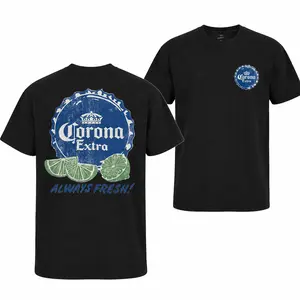 Men’s Vintage Corona Extra Lime Bottle Cap Graphic Tee Double Side Print Always Fresh Beer Oversized Cotton T-Shirt For Summer Beach Party Streetwear