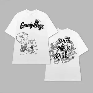 FEEGO GreedyBoyz T-shirt - Casual Cotton Unisex Short Sleeve T-shirt with "Rich off a Risk" Design - Machine Washable - All Seasons - Classic StyleNovelty Graphic T Shirt funny tshirt