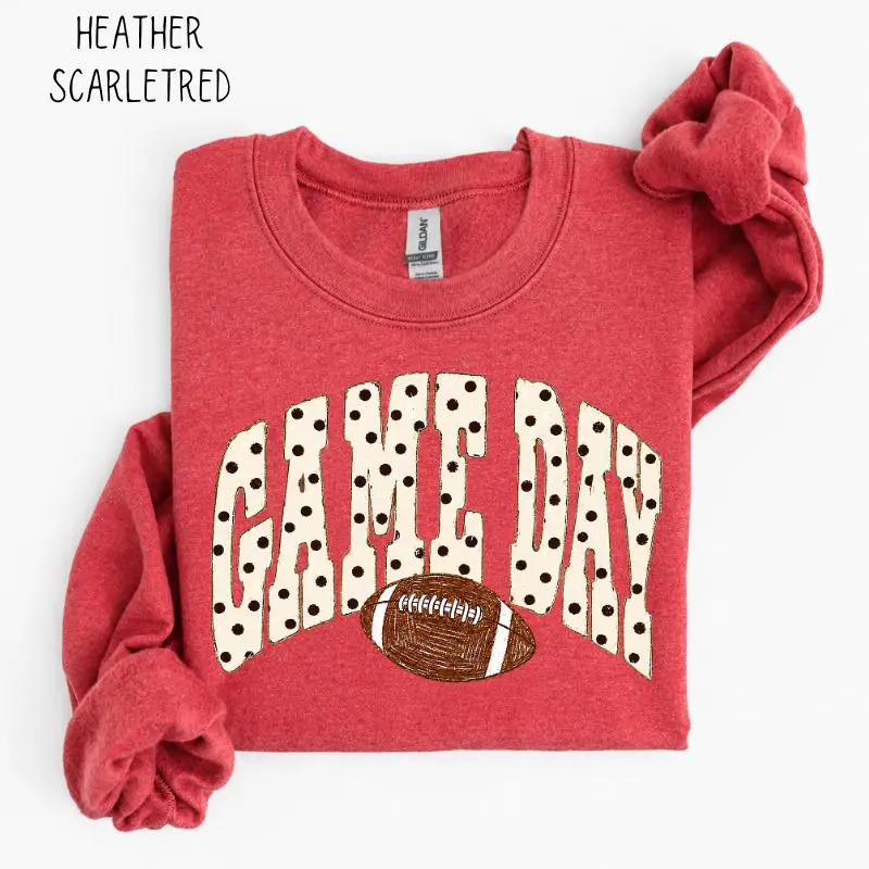 Gildan Preppy Football White Polka Dots Sweatshirt, Game Day Sweatshirt, Football Mom Crewneck, Trendy Gift for Women