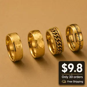 Random Gold Stainless Steel Ring Mystery Box, 316L Waterproof Men’s Band, Vintage Gothic Cross Ring, Rune Inspired Statement Ring, Couple Promise Wedding Ring Gift for Him Her