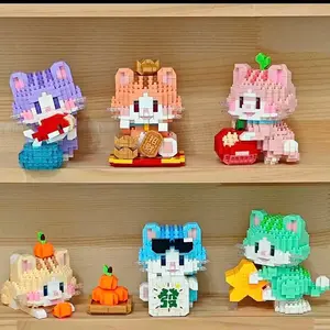 6 cute building block cats, lucky little cat building block toys. Blessing Kitten series building blocks, desktop ornaments, birthday gifts, festival gifts, Christmas gifts for children, Assembly Building Blocks